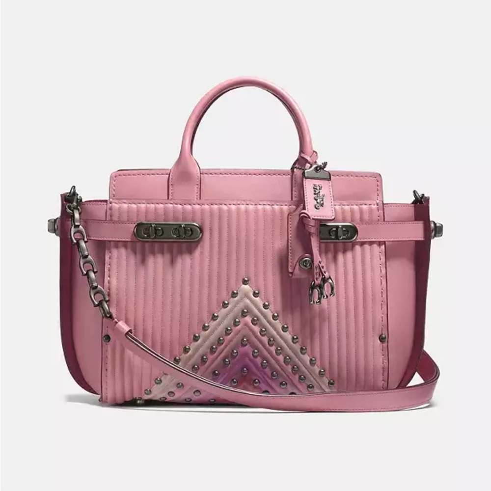 Coach Double Swagger w/ Colorblock Quilting & Rivets in Dusty Rose Multi
